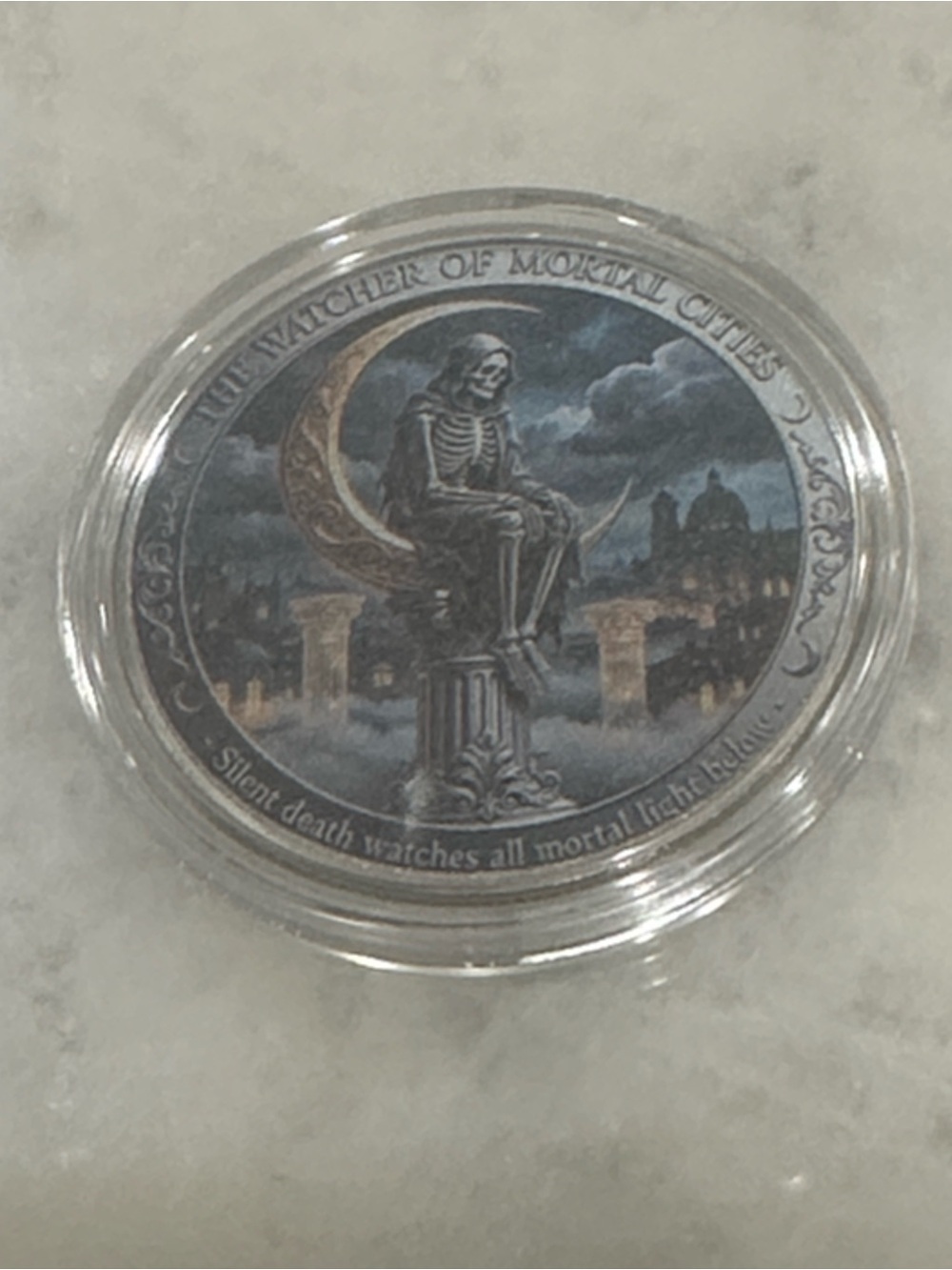The Watcher of Mortal Cities Art Coin - Blue/Gray